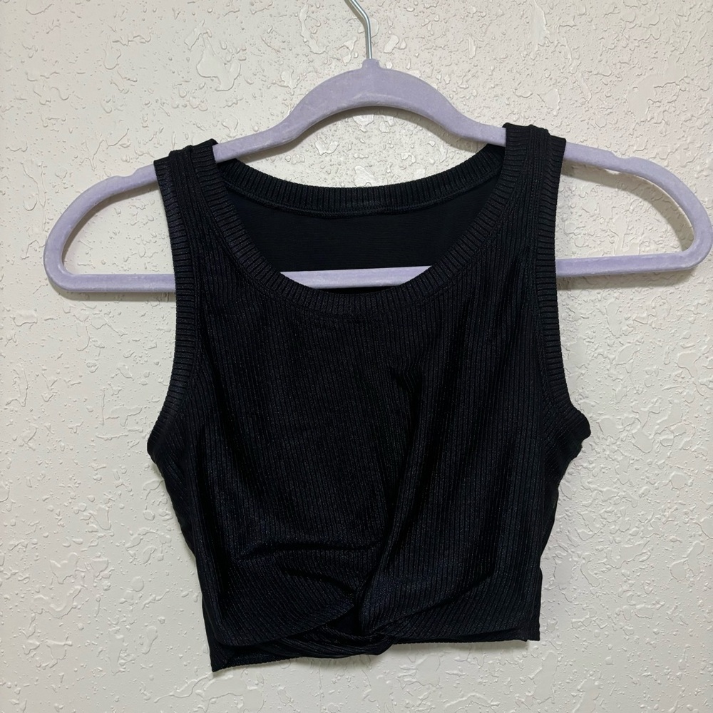 Aerie Offline Twist-Front Black Top Small